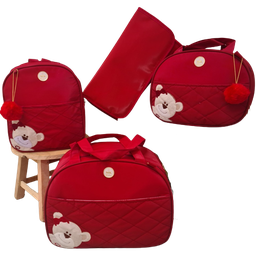 Bolsa maternidade bebê kit 4 peças Urso Vermelha impermeável - 1