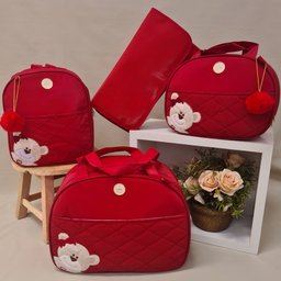 Bolsa maternidade bebê kit 4 peças Urso Vermelha impermeável - 2