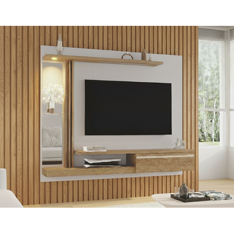 Painel para TV até 55 Polegadas com LED 160CMX136CM Prateleira de Vidro Denver Branco
