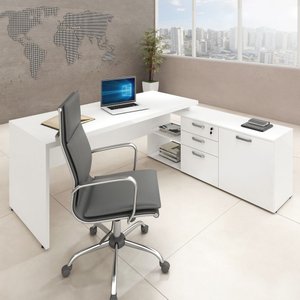 Mesa P/ Consultório em L 1,90 Web40 C/ Armário Branco/branco