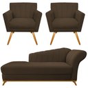 Ver imagem 2 de Kit Diva Recamier Vanessa 140cm Lado Esquerdo e 02 Poltronas Laura Suede Marrom - Amarena Móveis