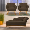 Ver imagem 1 de Kit Diva Recamier Vanessa 140cm Lado Esquerdo e 02 Poltronas Laura Suede Marrom - Amarena Móveis