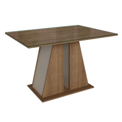 Mesa de Jantar Retangular Tampo de Vidro Rustic/Crema 5383 Madesa