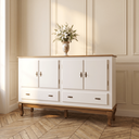 Ver imagem 3 de Balcão 4 Portas 2 Gavetas Maciço MDF Grande Buffet Sala Jantar Pés Luiz Xv Branco - Imbuia