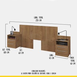 Cabeceira para Cama Casal com Mesa de Cabeceira Vicenza MDP Canelato - ClickLar - 3