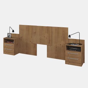 Cabeceira para Cama Casal com Mesa de Cabeceira Vicenza MDP Canelato - ClickLar
