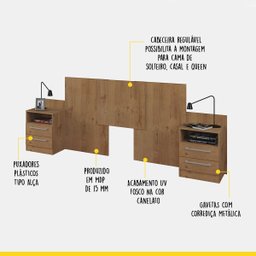 Cabeceira para Cama Casal com Mesa de Cabeceira Vicenza MDP Canelato - ClickLar - 2