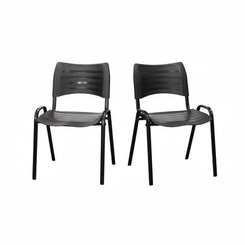 Conjunto 2 Cadeiras Empilháveis Iso Reforçada para Recepção Cor Preta - Combo Stock