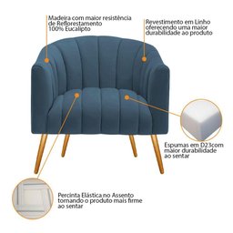 Poltrona Decorativa Sala de Estar Recepção Senna Linho - Doce Sonho Móveis Cor Azul Royal - 3