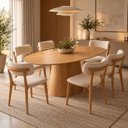 Ver imagem 1 de Conjunto Sala de Jantar Oval Genebra Nozes 1.40x90 6 Cadeiras Carina Yescasa Off White