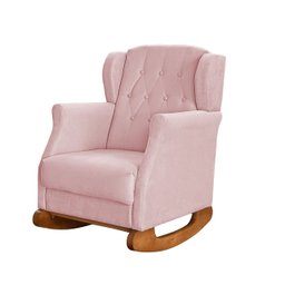 Poltrona Amamentação Balanço Descanso Helena com Puff Veludo Rosa Twdecora - 4