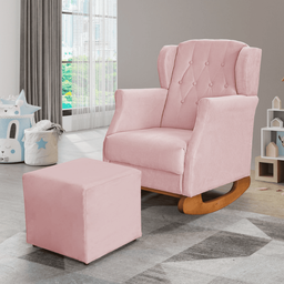 Poltrona Amamentação Balanço Descanso Helena com Puff Veludo Rosa Twdecora - 1