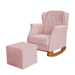 Poltrona Amamentação Balanço Descanso Helena com Puff Veludo Rosa Twdecora - 2