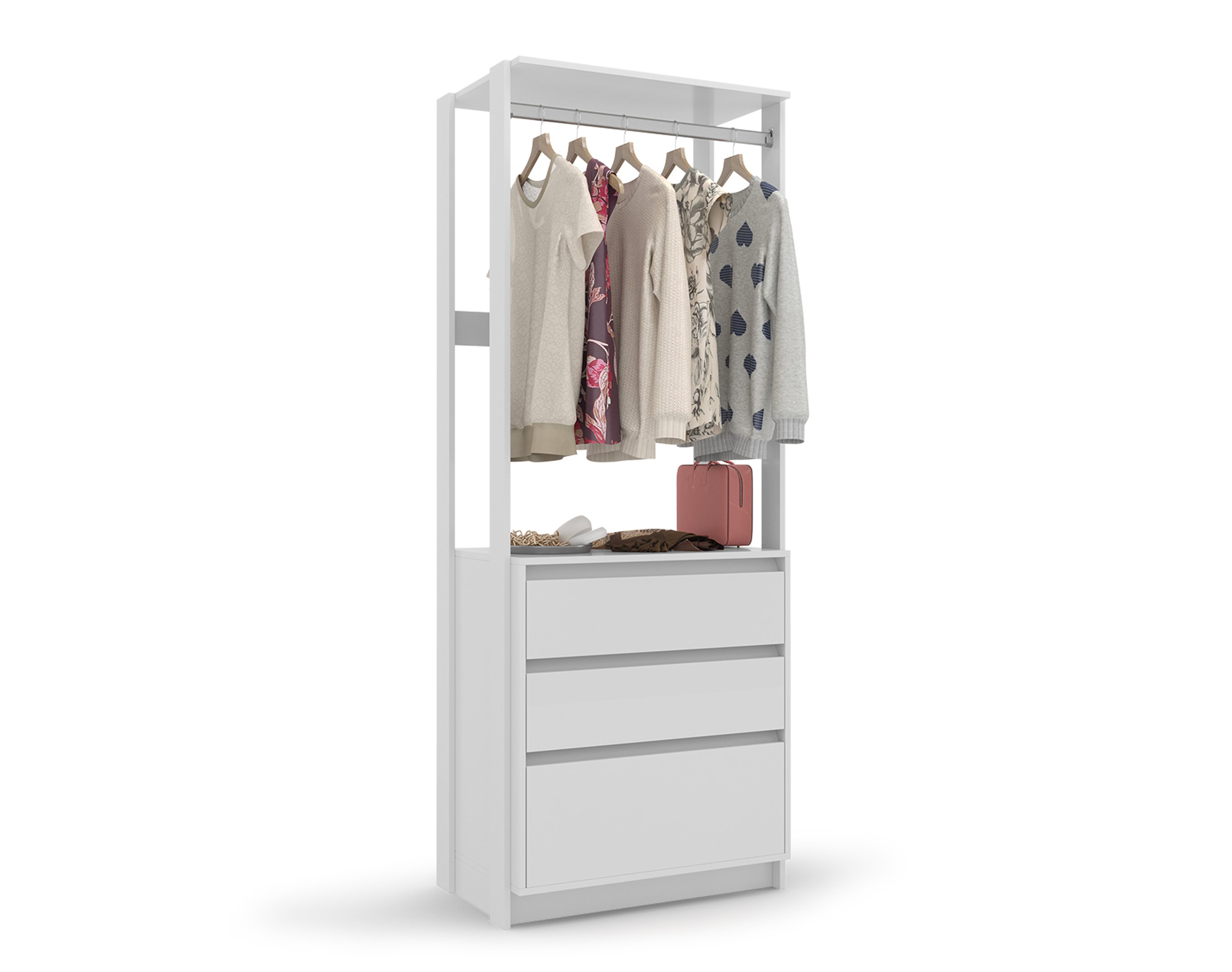 Cômoda Closet Verona 3 Gavetas Nichos Premium Multiuso Alta Moderna Organizadora Luxo Cor Branco