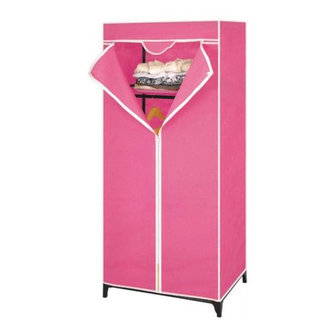 Cabideiro Portatil com Ziper Arara Organizador Prateleira Multiuso Praia Camping Rosa Guarda Roupa