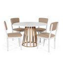 Ver imagem 1 de Mesa de Jantar Redonda Gabi Bran/jade com 4 Cadeiras Estofadas Ella Branco/marrom Claro