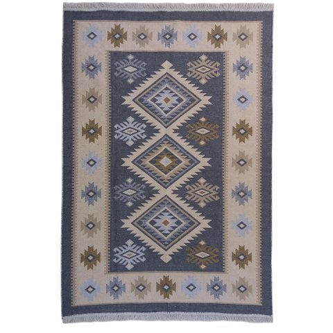 Tapete Sala Kilin Gashgai 200x300 Dupla Face Tribal 2 Cinza