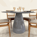 Ver mais imagens de Mesa de Jantar Cone Balonê Redonda 130 Cm Tampo Laca Cinza + Vidro Base Cinza