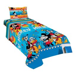 Jogo de Cama Infantil Lepper Mickey Solteiro 3 Peças Microfibra Azul - 1