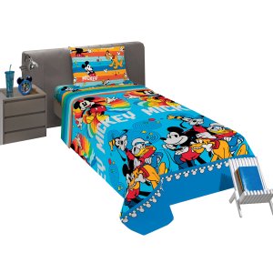 Jogo de Cama Infantil Lepper Mickey Solteiro 3 Peças Microfibra Azul