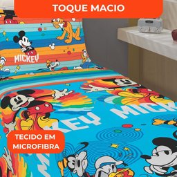 Jogo de Cama Infantil Lepper Mickey Solteiro 3 Peças Microfibra Azul - 4