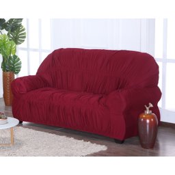 Kit Capa de Sofá 2 e 3 Lugares Retrô Tamanho Grande Elasticada Malha Gel Lisa:marsala - 3