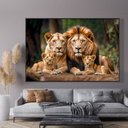 Ver imagem 1 de Quadro Decorativo Retrato Família Leão Leoa com Dois Filhotes Sala Quarto Casa Escritório