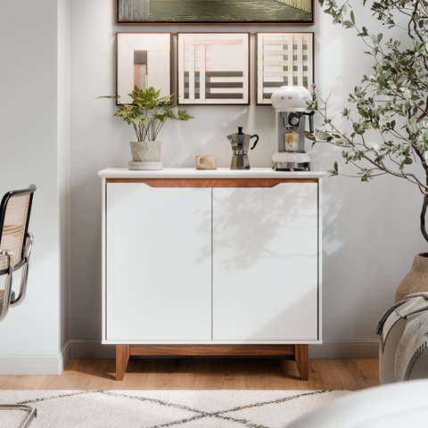 Aparador Bancada Sala Buffet Balcão Armário Cozinha Cantinho do Café 2 Portas Flow