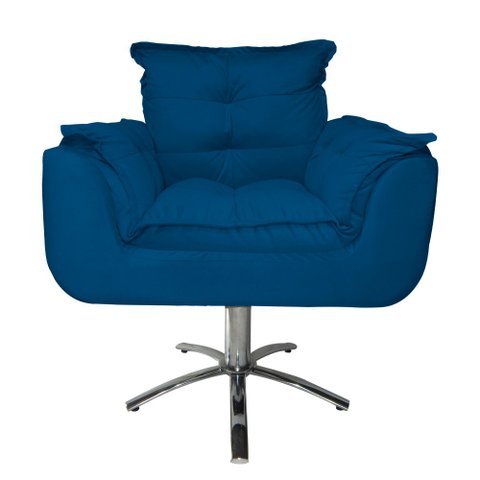 Conjunto 2 Poltronas Para Recepção Com Base Giratória de Metal Opala Suede Azul Royal - LM DECOR