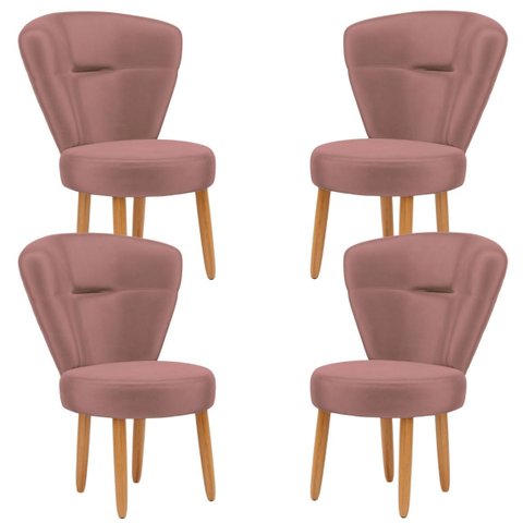 Kit 4 Poltronas para Recepção Maquiagem Sala de Jantar Ergonômica Tecido Veludo Pés Palito
