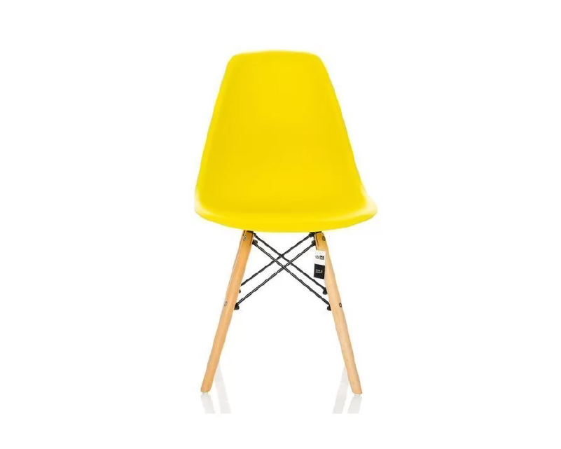 Cadeira Decorativa Assento Amarelo Base Estilo Eiffel em Madeira Unidade Bering - 2