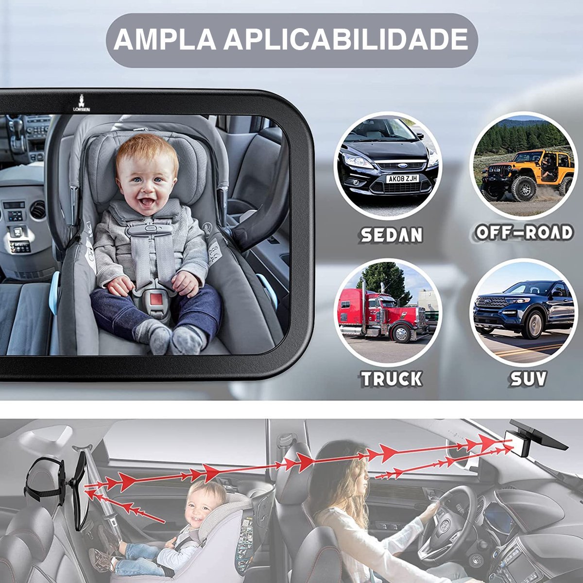Retrovisor Espelho Interno Infantil Lorben 360° Bebê Conforto Segurança Banco Traseiro Carros - 5