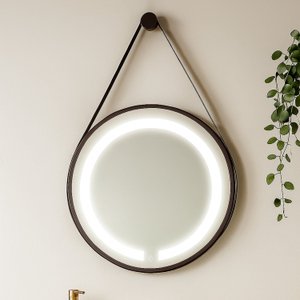 Espelho Redondo Iluminado 40cm com Alça Touch 2 Leds Adnet Reduna