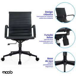 Cadeira de Escritório Moob Berlim Diretor Esteirinha Giratória Com Função Relax Dark - 3