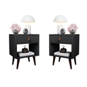 Ver imagem 1 de Kit 2 Mesas de Cabeceira Mesinha para Quarto 1 Gaveta Puxador em Couro Ravenna - Preto