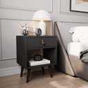 Ver imagem 2 de Kit 2 Mesas de Cabeceira Mesinha para Quarto 1 Gaveta Puxador em Couro Ravenna - Preto