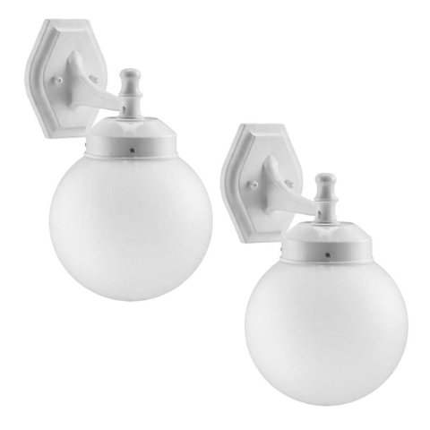 Kit 2 Luminárias de Parede Branca Lâmpada E27 Globo Leitoso Arandela Dital