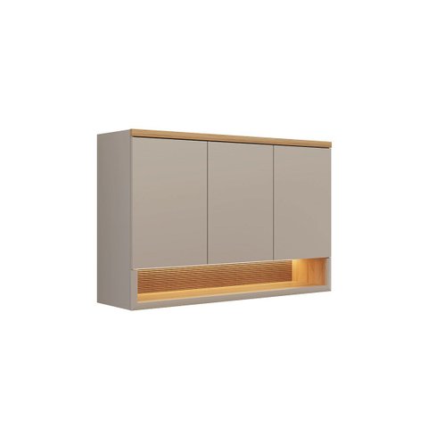 Armário Aéreo Decorativo Solari 120cm 3 Portas Nicho Mdf Fita Led Jequitibá/gris Fosco G77 - Gran Be