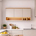 Ver imagem 5 de Armário Aéreo Decorativo Solari 120cm 3 Portas Nicho Mdf Fita Led Jequitibá/gris Fosco G77 - Gran Be