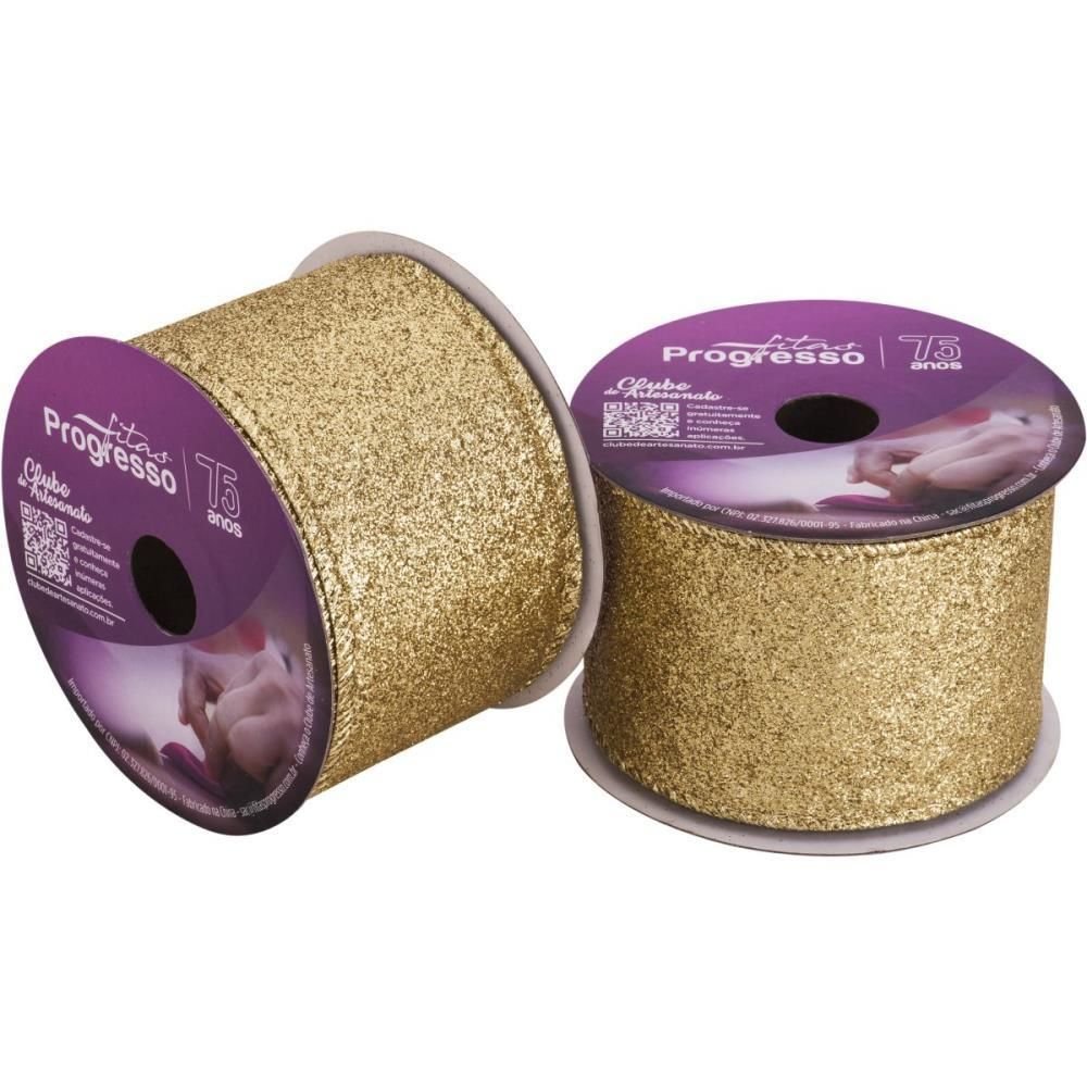 Fita Aramada Natal 63mmx10m Metalizado Glitter ou - 1