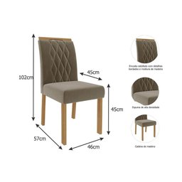 Conjunto: Mesa Sala Jantar Patrícia c/ Tampo Madeirado 160cm + 6 Cadeiras Juliana Madeira/Suede - 3