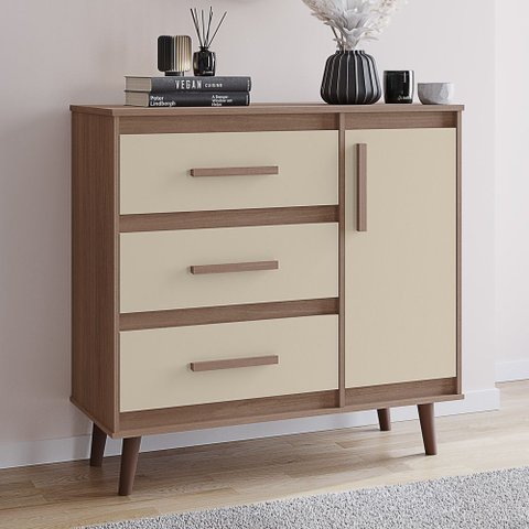 Cômoda Sapateira para Quarto Cami 01 Porta 03 Gavetas Savana Off White - Desk Design