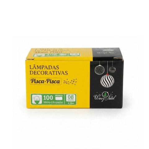 Pisca Pisca Natalino 100 Leds Branco Fio Preto 4,15m 127V