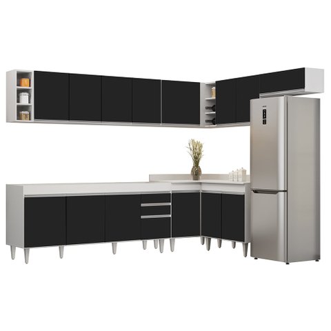 Armário de Cozinha Modulado de Canto 8 Peças Cp25 Balcão sem Tampo Branco/preto - Lumil Lumil Móveis