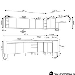 Armário de Cozinha Modulado de Canto 8 Peças Cp25 Balcão sem Tampo Branco/preto - Lumil Lumil Móveis - 4