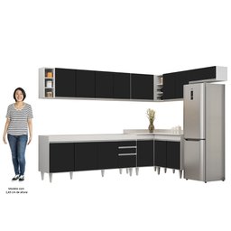 Armário de Cozinha Modulado de Canto 8 Peças Cp25 Balcão sem Tampo Branco/preto - Lumil Lumil Móveis - 5