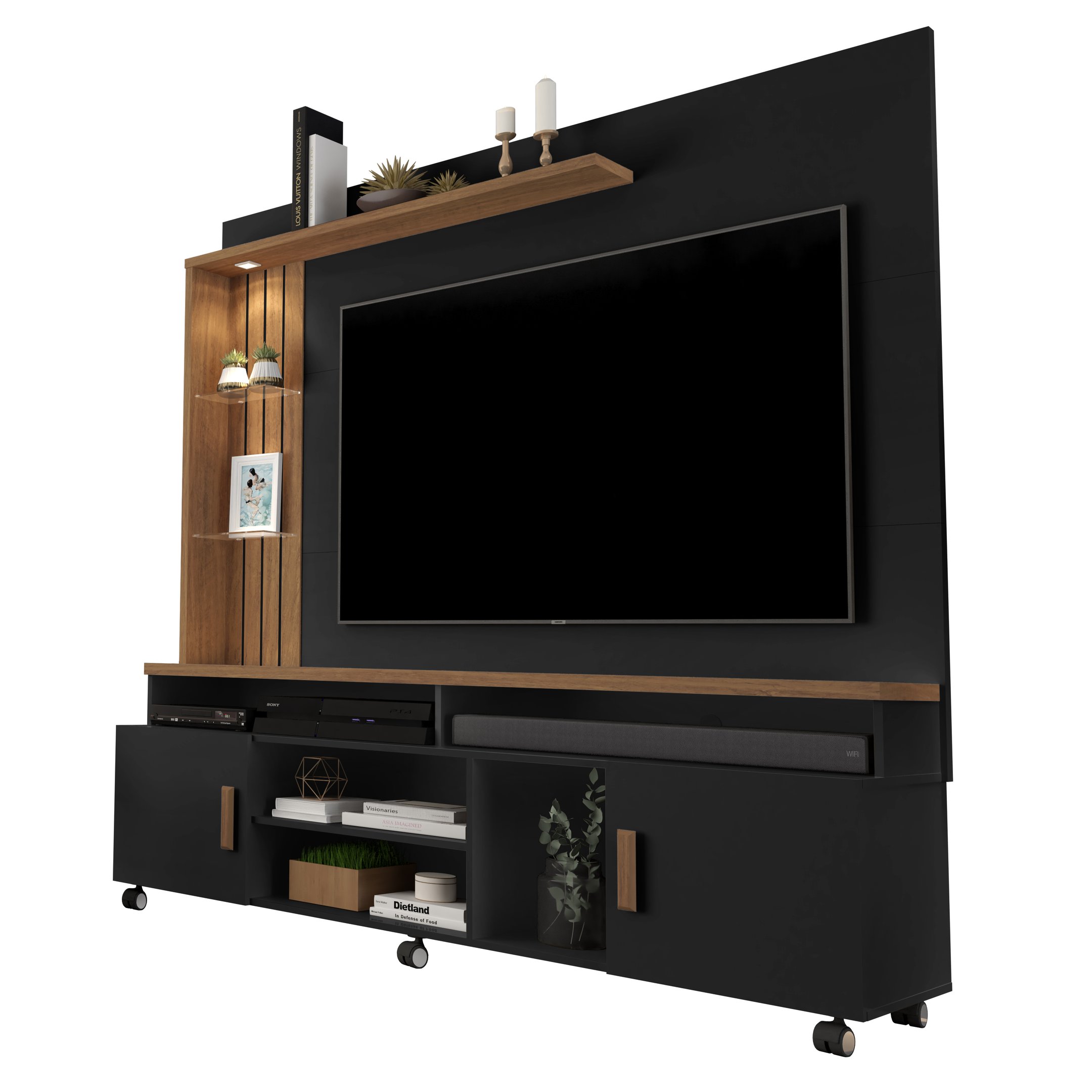 Estante Rack para Tv 65" Home Ocean:preto/ Canela