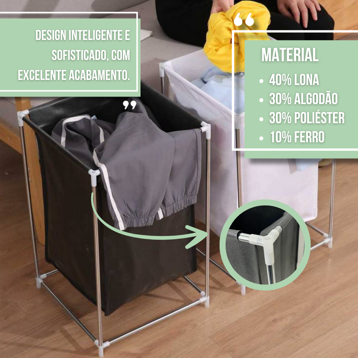 Cesto Desmontável Roupa Suja Organizador Minimalista Lavanderia Casa - Preto - 2