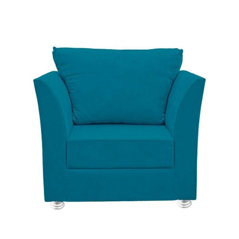 Poltrona Cadeira Decorativa para Sala e Quarto Lisboa Suede Azul Tiffany