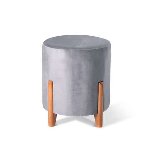 Puff Decorativo Redondo em Suede na Cor Chumbo